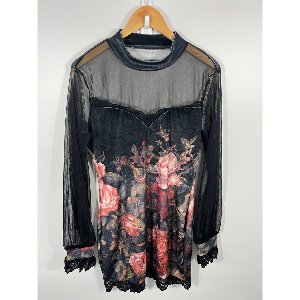 Womens Maxi Dress XXL Black Sheer Lace Floral Whimsigoth Vampire Dark‎ Fairy
